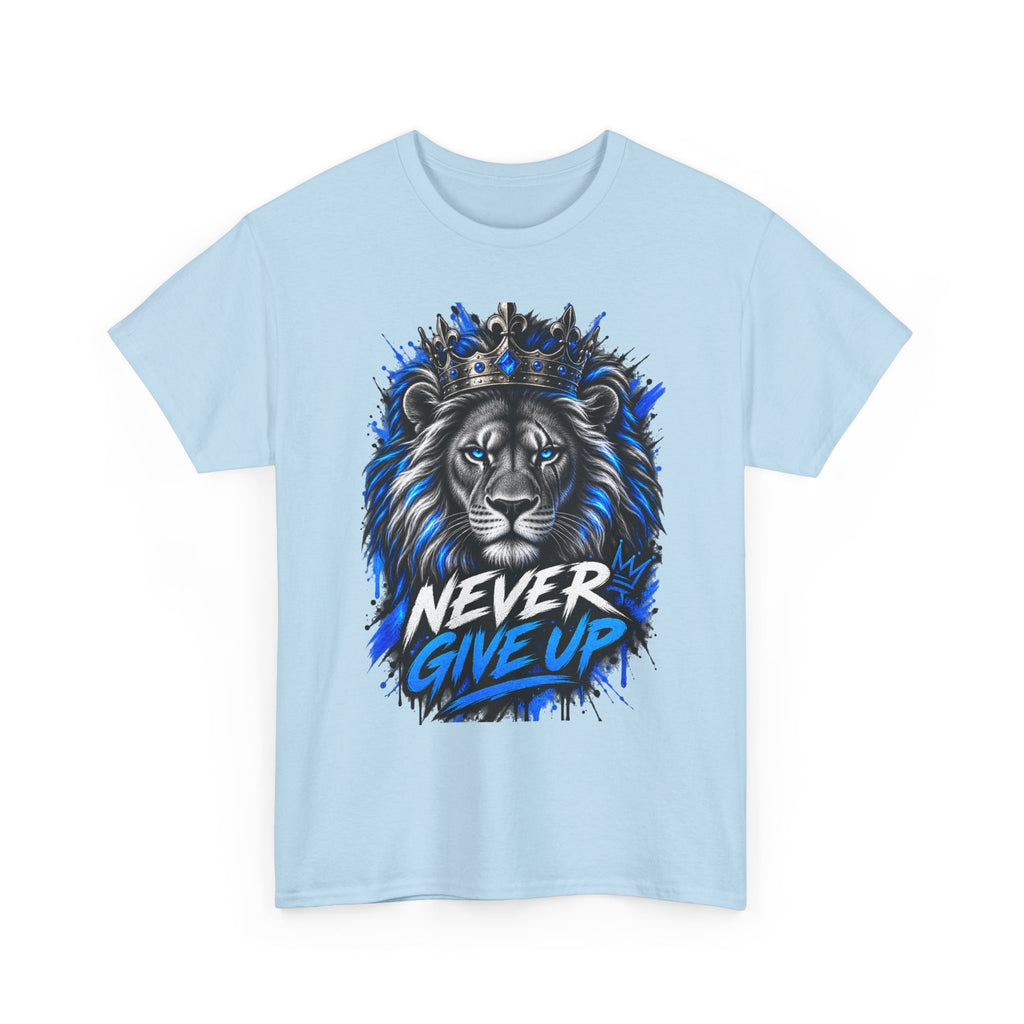 Lion "Never Give Up" Tee — Motivational Graphic T-Shirt