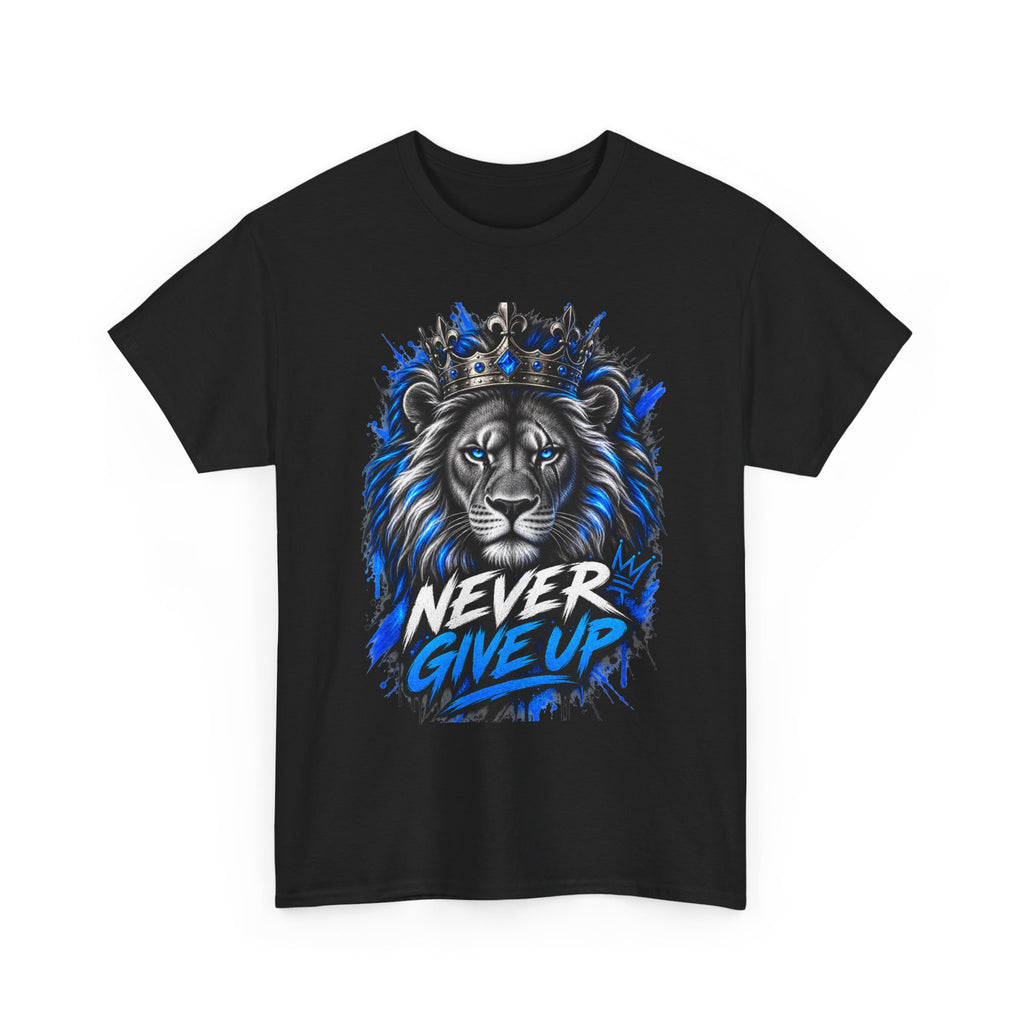 Lion "Never Give Up" Tee — Motivational Graphic T-Shirt