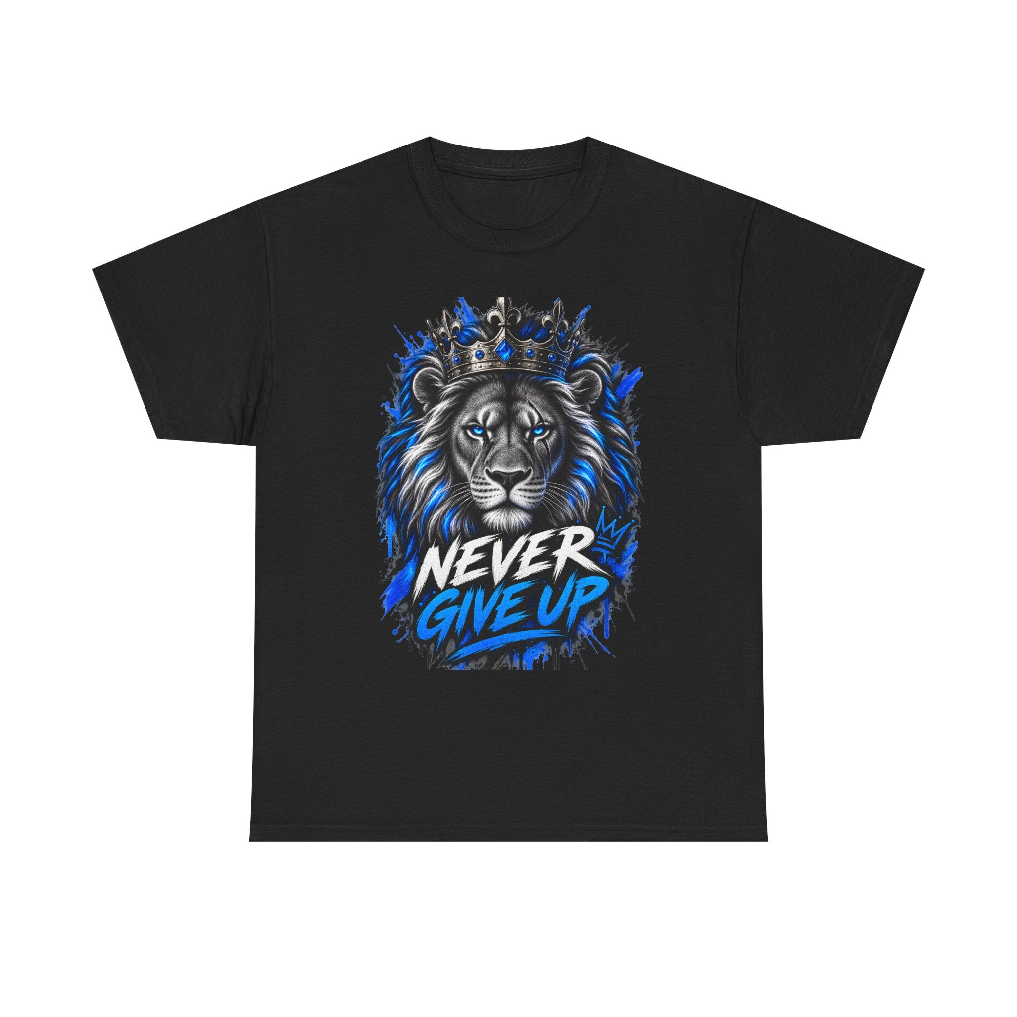 Lion "Never Give Up" Tee — Motivational Graphic T-Shirt