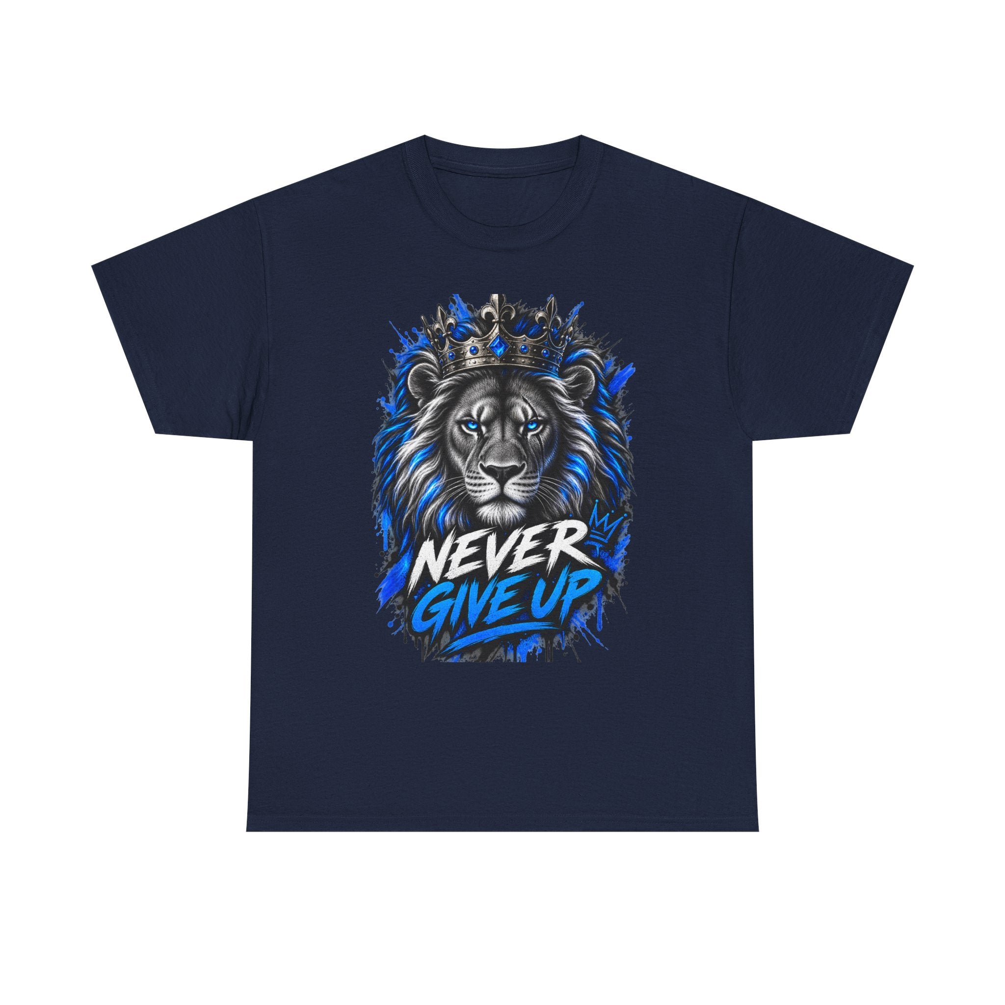 Lion "Never Give Up" Tee — Motivational Graphic T-Shirt