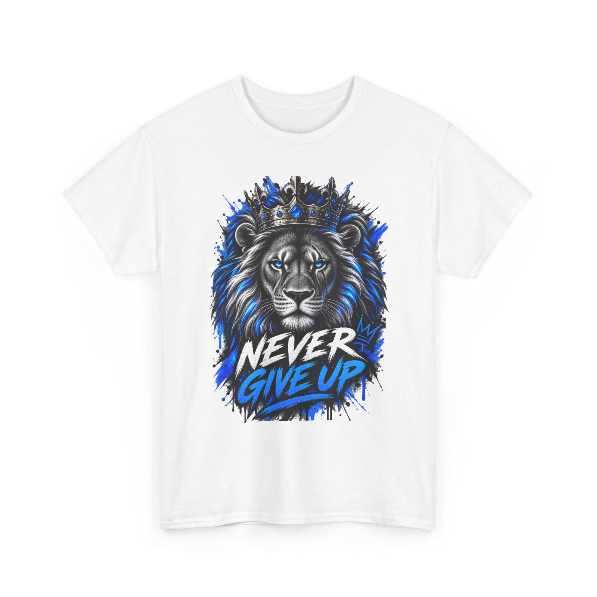 Lion "Never Give Up" Tee — Motivational Graphic T-Shirt