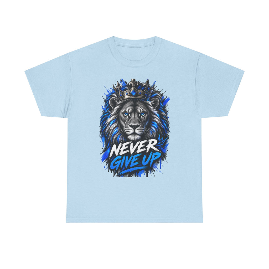 Lion "Never Give Up" Tee — Motivational Graphic T-Shirt