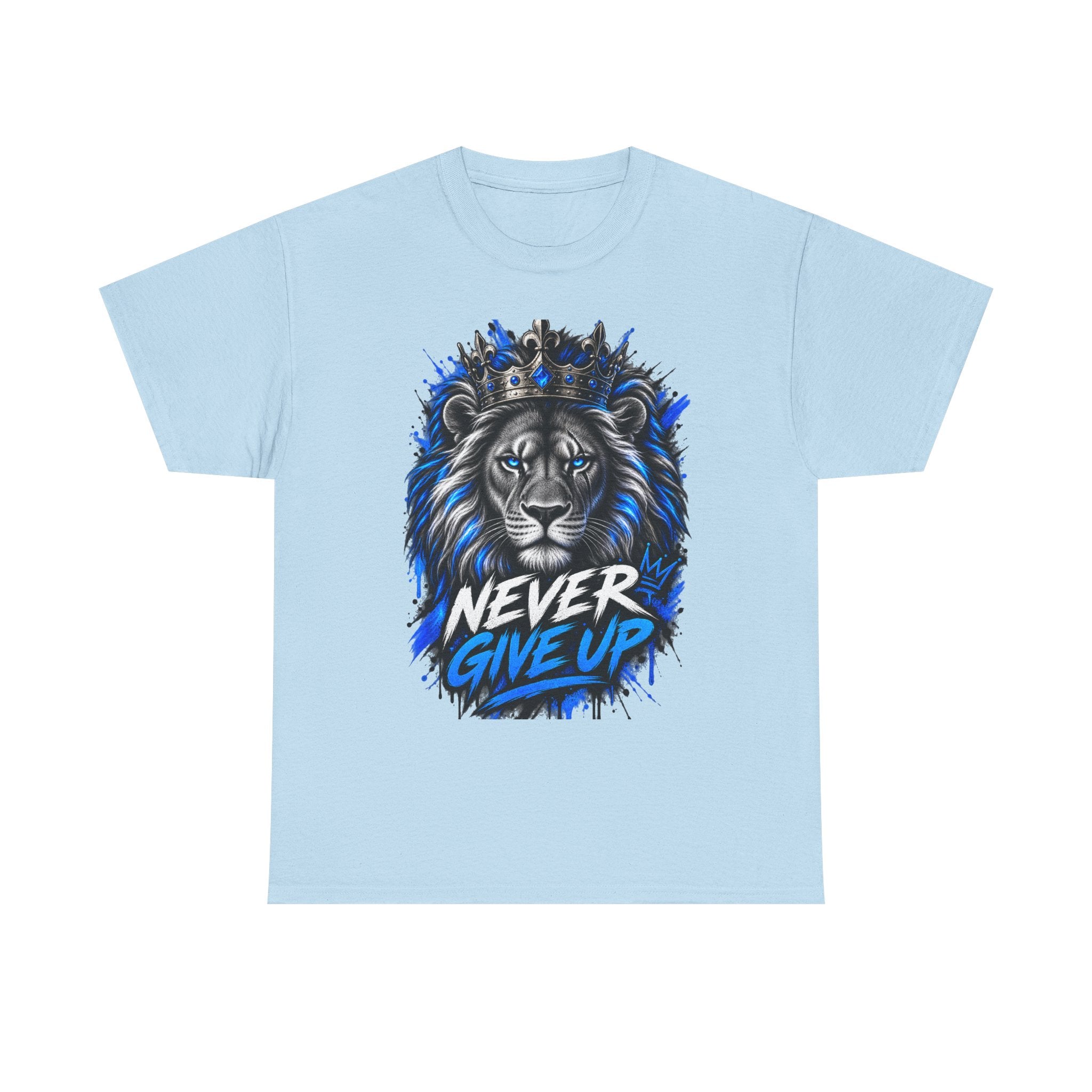 Lion "Never Give Up" Tee — Motivational Graphic T-Shirt