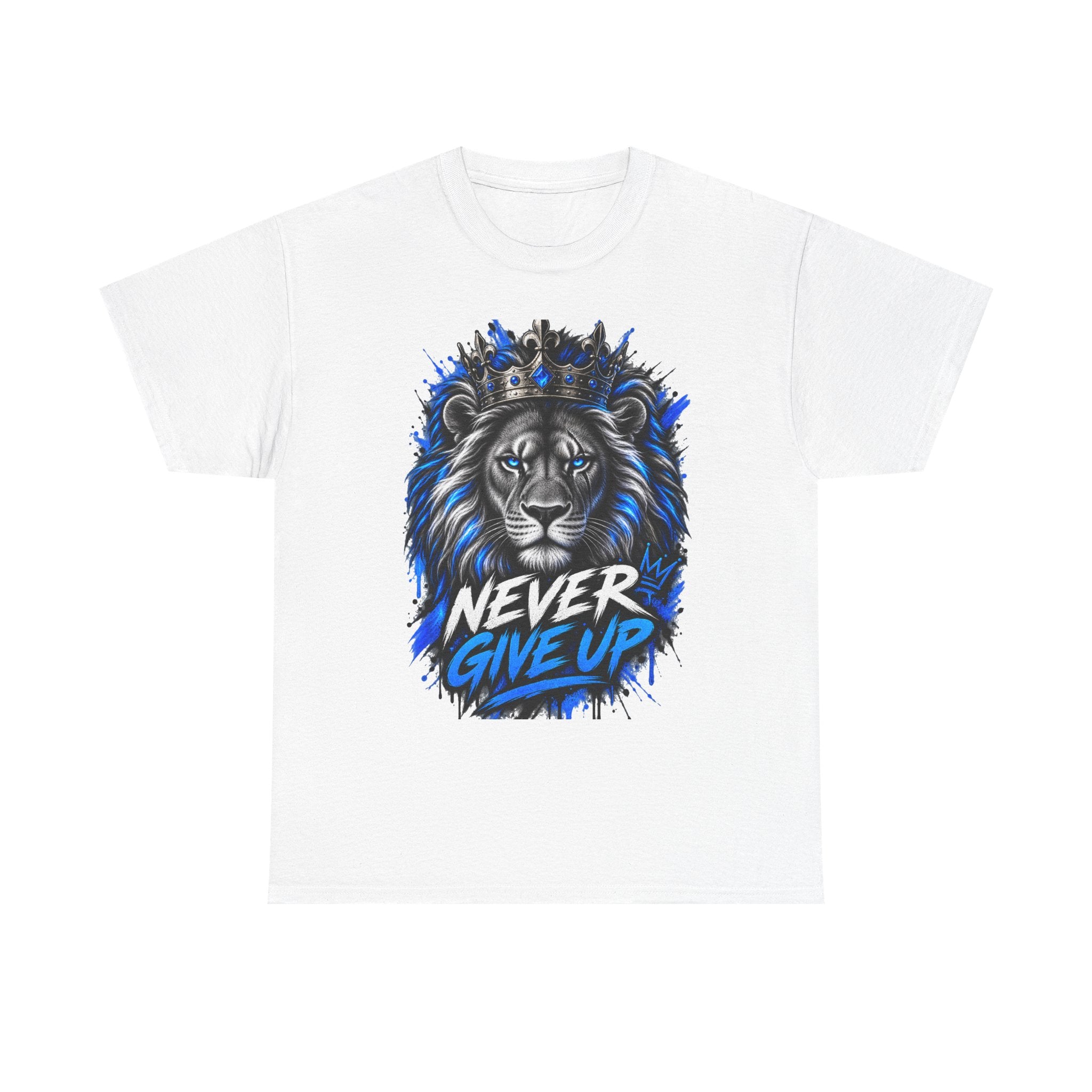 Lion "Never Give Up" Tee — Motivational Graphic T-Shirt