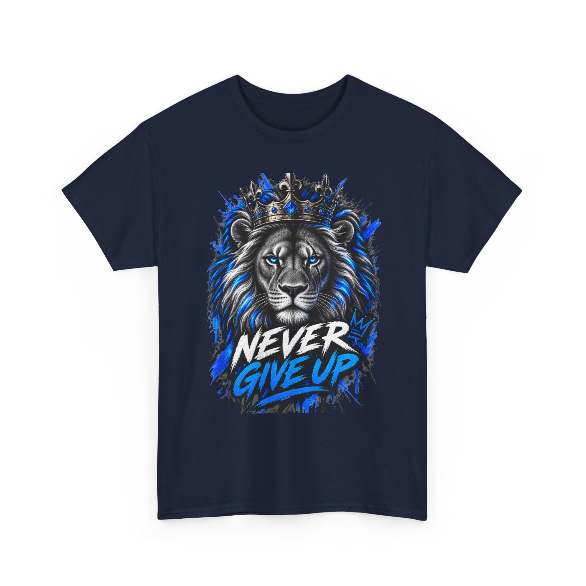 Lion "Never Give Up" Tee — Motivational Graphic T-Shirt