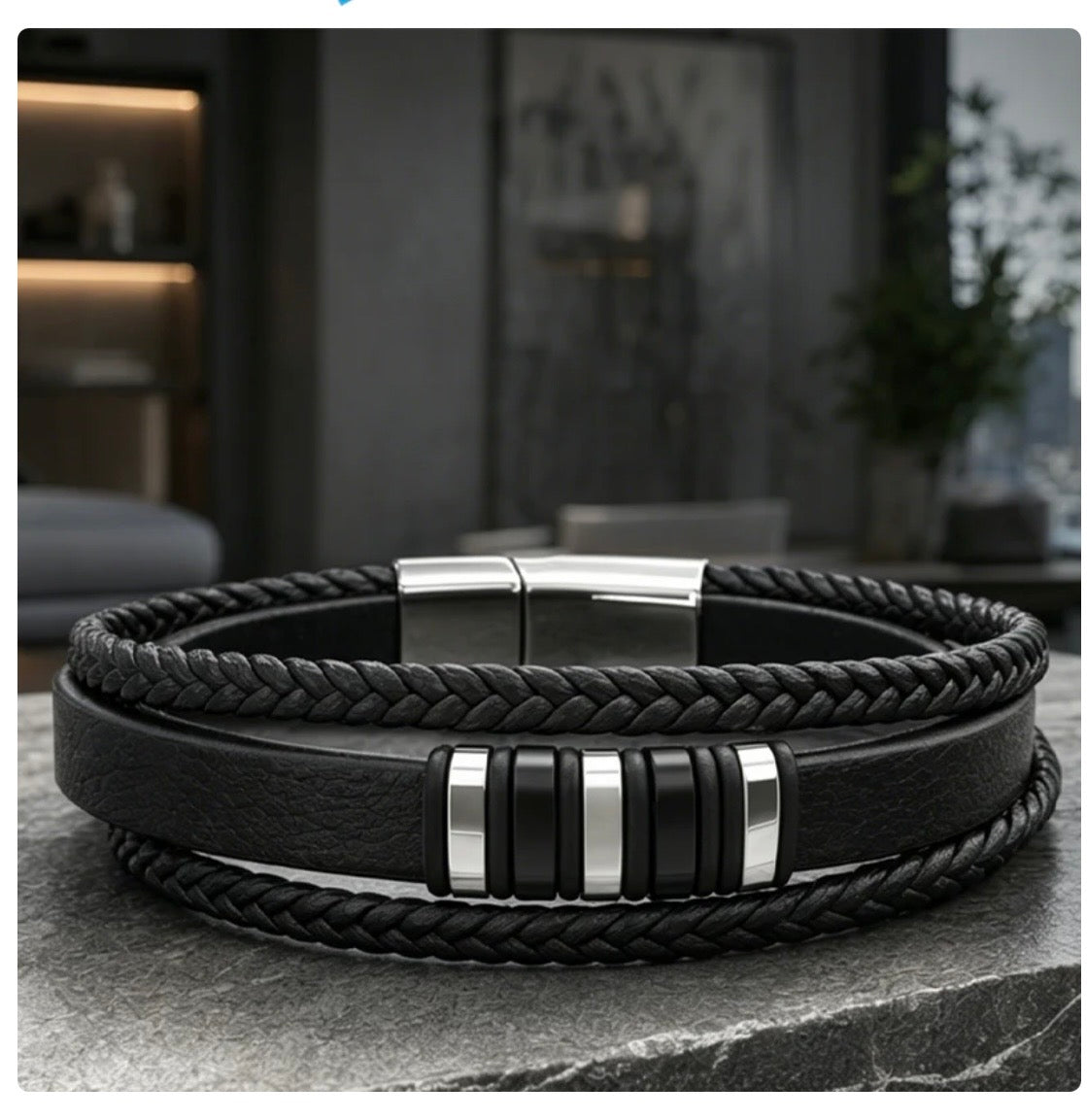 Multi-layered braided PU leather bracelet
